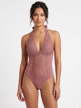 Lace Halter Bodysuit – Size XL | Deep V Teddy | Sexy Lace One‑Piece Lingerie